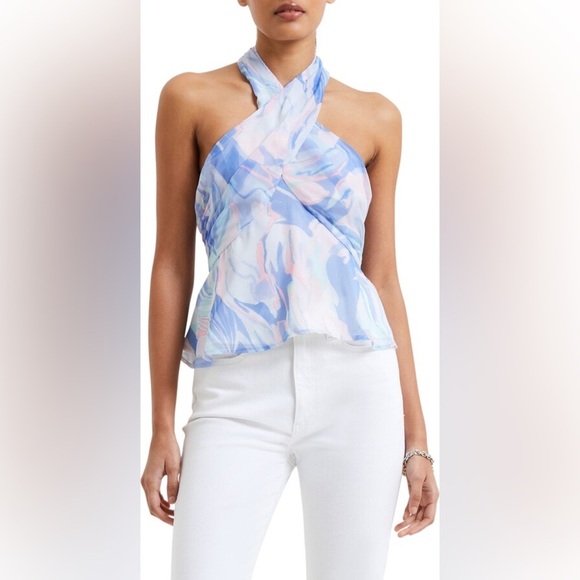 French Connection Dalla Verona Smocked Halter Top Pastel Women’s Size 10 NWOT - Picture 1 of 8